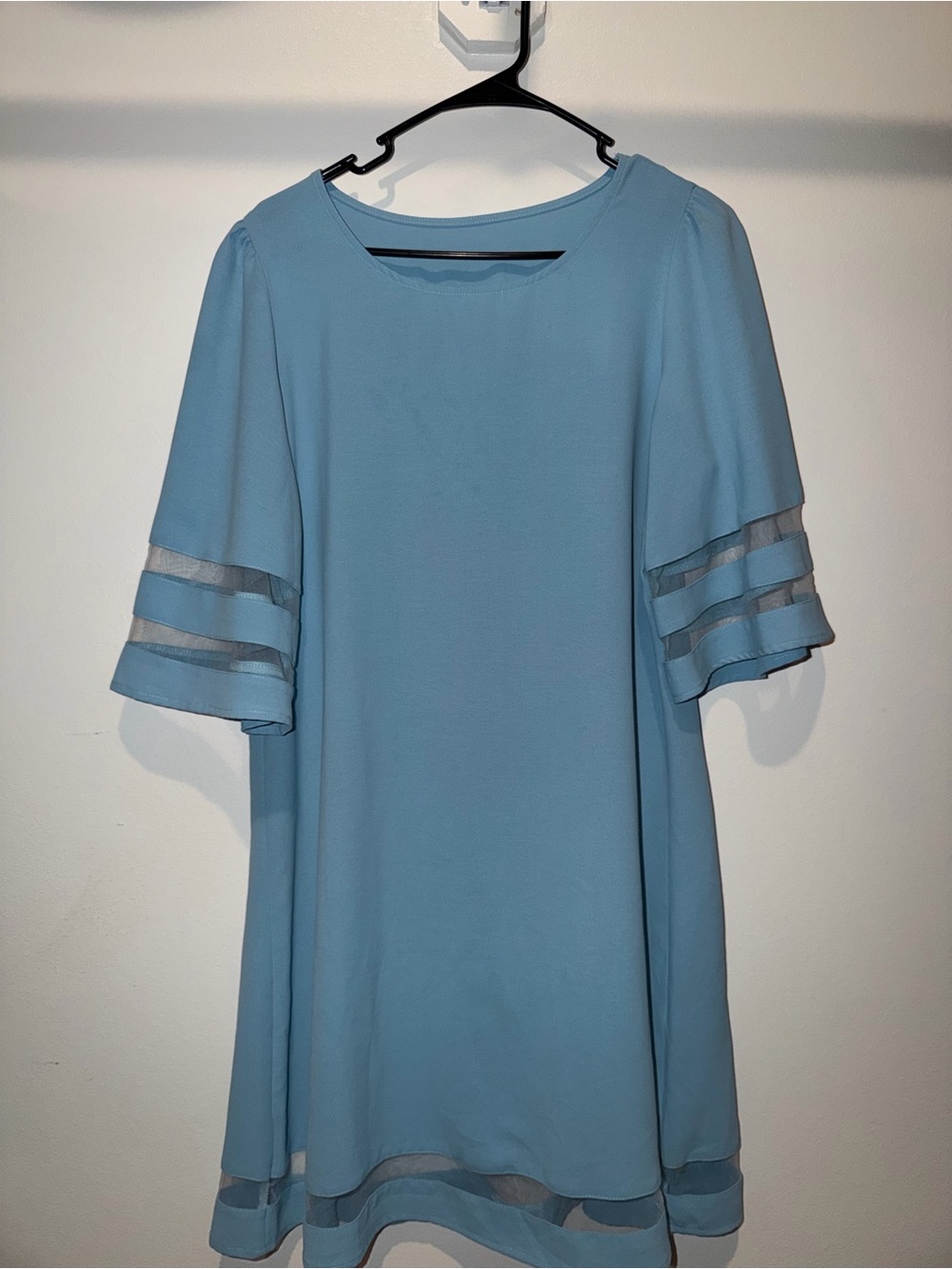 Source Unknown Light Blue Mini Dress with Sheer Panel Sleeves